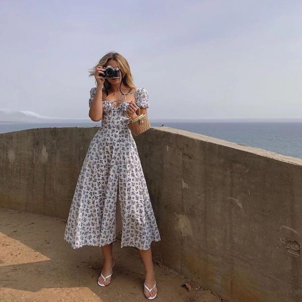 Summer Dress Women, Short Puff Sleeve, High Split Long Maxi Dresses