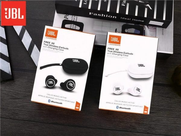 אוזניות Bluetooth אלחוטיות של JBL, צליל בס סטריאו, עם מיקרופון, מארז טעינה