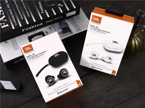 אוזניות Bluetooth אלחוטיות של JBL, צליל בס סטריאו, עם מיקרופון, מארז טעינה